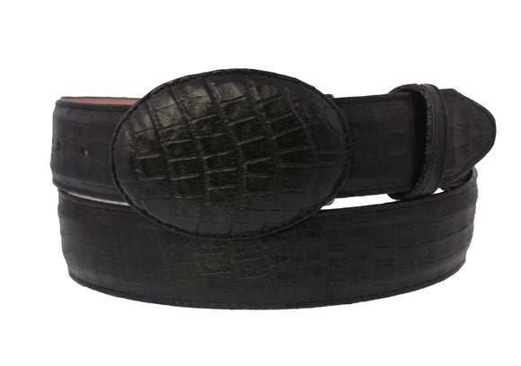 Black #120B Crocodile Belly Print Leather Belt - Removable Buckle