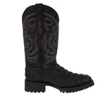 Mens Black Motorcycle Boots Crocodile Back Cut Print - Round Toe