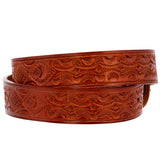 Orange Western Cowboy Belt Tooled Leather - Silver Buckle