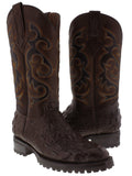 Mens Brown Motorcycle Boots Crocodile Back Cut Print - Round Toe