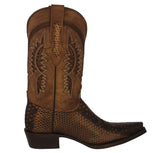 Mens Honey Brown Snake Print Leather Cowboy Boots - Snip Toe