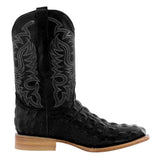 Mens Black Alligator Back Print Leather Cowboy Boots Square Toe