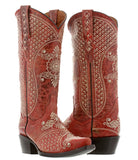 Womens Marfil Red Wedding Cowboy Boots Studded - Snip Toe