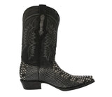 Mens Black Gray Snake Print Leather Cowboy Boots - Snip Toe