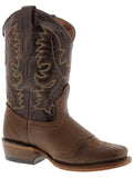 Kids Grizzly Cognac Western Cowboy Boots Leather - Square Toe