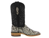 Mens Natural Cowboy Boots Python Print Leather - Square Toe