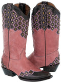 Womens Argyle Pink Cowboy Boots Studded Leather - Snip Toe