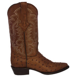 Mens Brown Ostrich Quill Print Leather Cowboy Boots J Toe