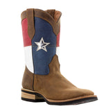 Mens Brown Texas Flag Leather Cowboy Boots Square Toe