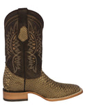 Mens Sand Snake Print Leather Cowboy Boots - Square Toe