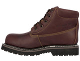 Mens Burgundy Work Boots Leather Slip Resistant Lace Up Soft Toe - #600TR