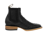 Mens Black Chelsea Boots Ostrich Print Leather - Square Toe