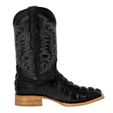 Mens Black Alligator Tail Print Leather Cowboy Boots Square Toe