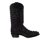 Mens Black Full Crocodile Tail Print Cowboy Boots - Round Toe