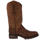 Mens Brown Motorcycle Boots Crocodile Back Cut Print - Round Toe