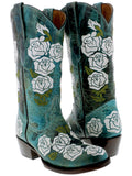 Womens Rosal Turquoise Leather Cowboy Boots - Round Toe