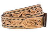 Tan Western Cowboy Belt Braided Tooled Leather - Rodeo Buckle