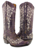 Womens Stella Purple Leather Cowboy Boots - Snip Toe