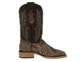 Mens Sand Cowboy Boots Floral Hand Toole Leather - Square Toe