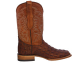 Mens Cognac Alligator Back Print Leather Cowboy Boots Square Toe