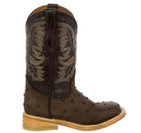 Kids Toddler Brown Ostrich Quill Print Cowboy Boots - Square Toe