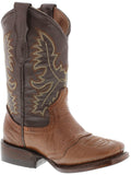 Kids Grizzly Honey Brown Western Cowboy Boots Leather - Square Toe