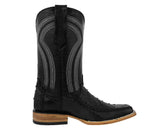 Mens Black Cowboy Boots Ostrich Print Leather - Long Square Toe