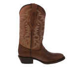 Mens Brown Snake Python Print Leather Cowboy Boots Round Toe