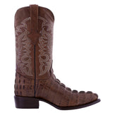 Mens Brown Alligator Tail Print Leather Cowboy Boots Round Toe