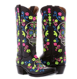 Womens Catrina Black Leather Cowboy Boots Embroidered - Snip Toe