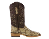 Mens Honey Brown Cowboy Boots Python Print Leather - Square Toe