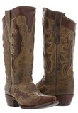 Womens Kenia Brown Western Cowboy Boots Studded - Snip Toe