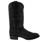 Mens Black Leather Cowboy Boots Alligator Back Print - Round Toe