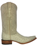 Mens Off White Ostrich Quill Print Leather Cowboy Boots - Pointed Toe