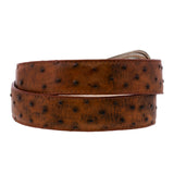 Cognac Western Cowboy Belt Ostrich Print Leather - Silver Buckle