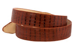 Men's Cognac Crocodile Belly Print Genuine Leather Belt Round Buckle