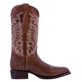 Mens Brown Teju Lizard Print Leather Cowboy Boots Round Toe