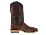 Mens Cognac Cowboy Boots Floral Hand Toole Leather - Square Toe