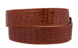 Men's Cognac Crocodile Belly Print Leather Cowboy Belt Silver Buckle