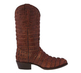 Mens Cognac Full Crocodile Tail Print Cowboy Boots - Round Toe