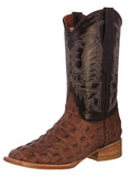 Mens Brown Alligator Back Print Leather Cowboy Boots Square Toe