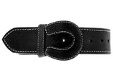 Black Western Cowboy Leather Belt Braided Rope Cinto - Rodeo Buckle