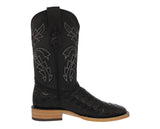 Mens Black Cowboy Boots Anaconda Print Leather - Square Toe