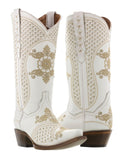 Womens Marfil White Wedding Cowboy Boots Studded - Snip Toe