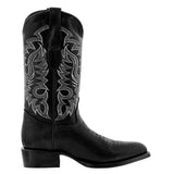 Mens Black Teju Lizard Print Leather Cowboy Boots Round Toe