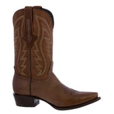 Mens Brown Cowboy Boots Western Wear Solid Leather Snip Toe