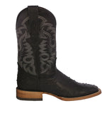 Mens Black Ostrich Quill Print Leather Cowboy Boots Square Toe