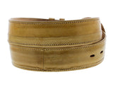 Sand Western Cowboy Belt Real Eel Skin Leather - Rodeo Buckle