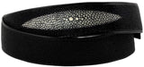 Black Western Cowboy Thin Belt Stingray Skin Leather - Silver Buckle