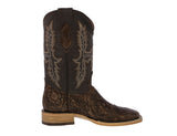 Mens Brown Cowboy Boots Floral Hand Toole Leather - Square Toe